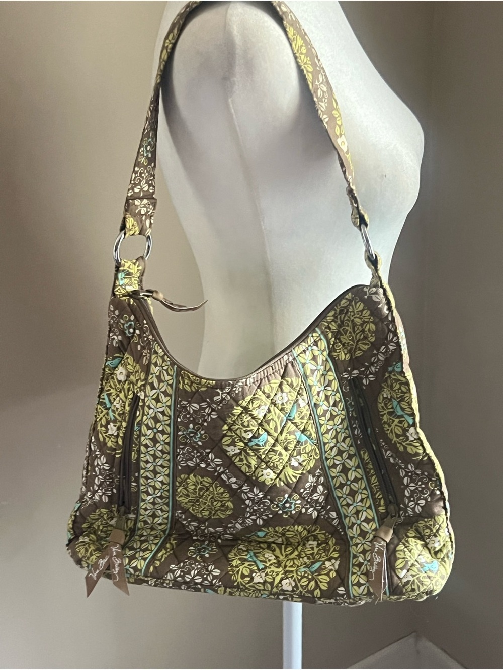 VINTAGE Vera Bradley Quilted Shoulder Bag in Brown, Lime and Aqua